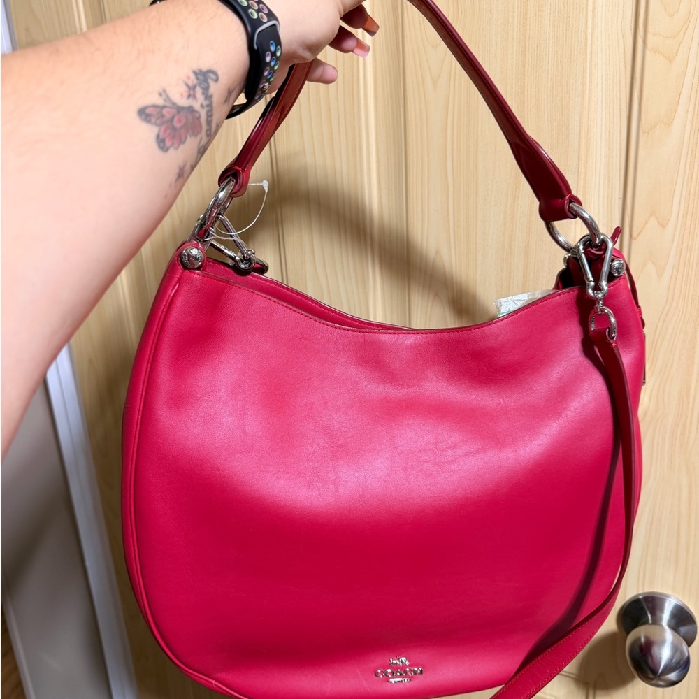 Coach Red All Leather Hobo/Shoulder Bag